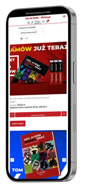 Mockup ekranu strony sklepu CD Action na iPhone