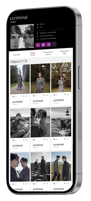 Mockup ekranu strony profilu MaxModels na iPhone