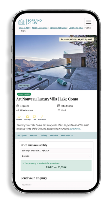 Mockup ekranu strony Soprano Villas na iPhone