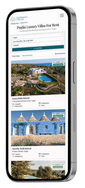 Mockup ekranu strony Soprano Villas na iPhone